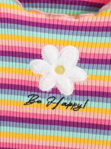 SHEIN Em bé Cô gái Dễ thương Sọc Chi tiết thêu Tay áo dài Áo - Hồng - Xem 6