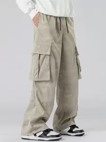 Manfinity Hypemode Loose-Fit Men's Drawstring Waist Cargo Pants With Pockets - Khaki - View 1