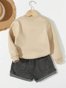 SHEIN Young Girl 1 Piece Of Fun Slogan Printed Sweatshirt For Autumn And Winter - Apricot - View 2