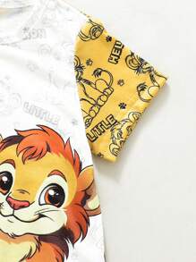 男嬰休閒可愛有趣獅子印花連身衣 - 黃色 - 查看 3