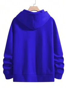 Manfinity Homme 男式加大码宽松卡通印花连帽衫，带保暖内衬 - 灰色 - 查看 2