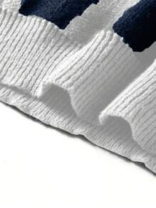 Coolane Letter Detail Grey Sweater,Long Sleeve Tops In Fall/Winter - Blue and White - View 4