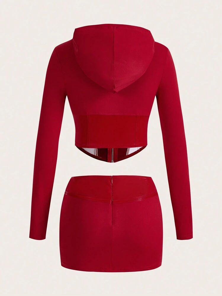 Slim Fit Hooded T-Shirt And Skirt Set