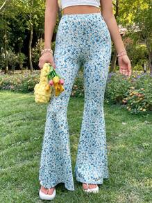 Soleia Small Flower Print Flared Pants - Green - View 6