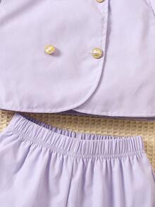 SHEIN 幼童女孩優雅淑女款實色兩件套裝 - 紫色 - 查看 4