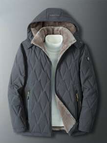 Men's Plus Size Thermal Lined Hooded Casual Warm Coat - Dark Grey - View 6