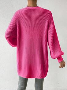 SHEIN Essnce 純色下垂肩休閒針織外套 - 玫紅色 - 查看 2