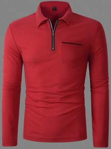 Men's Long Sleeve Polo Shirt - Red - View 5