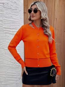 SHEIN Clasi 純色長袖開衫毛衣 - 珊瑚橙 - 查看 4