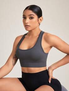 Yoga Basic 無縫瑜伽運動內衣 - 灰色 - 查看 5