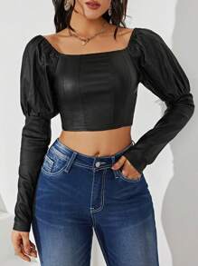 Calvaya Women's Fashion Solid Color Cropped Top, Spring Autumn
