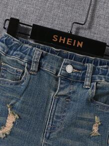 SHEIN Leap Crew Young Boy Distressed Jeans With Frayed Hem Kids Ripped Jeansboys Ripped Jeansripped Jeans For Kids - Light Wash - View 5