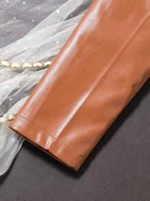 SHEIN Cô gái Tween Tay áo dài chất liệu da PU Áo khoác Với Lưới Đầm Hai chiếc Bộ , Mùa Đông - Nhiều màu - Xem 6