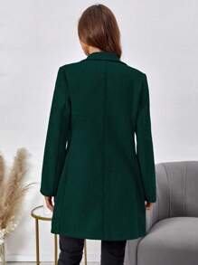 SHEIN Clasi Women's Solid Color Single Breasted Woolen Coat - Dark Green - View 2