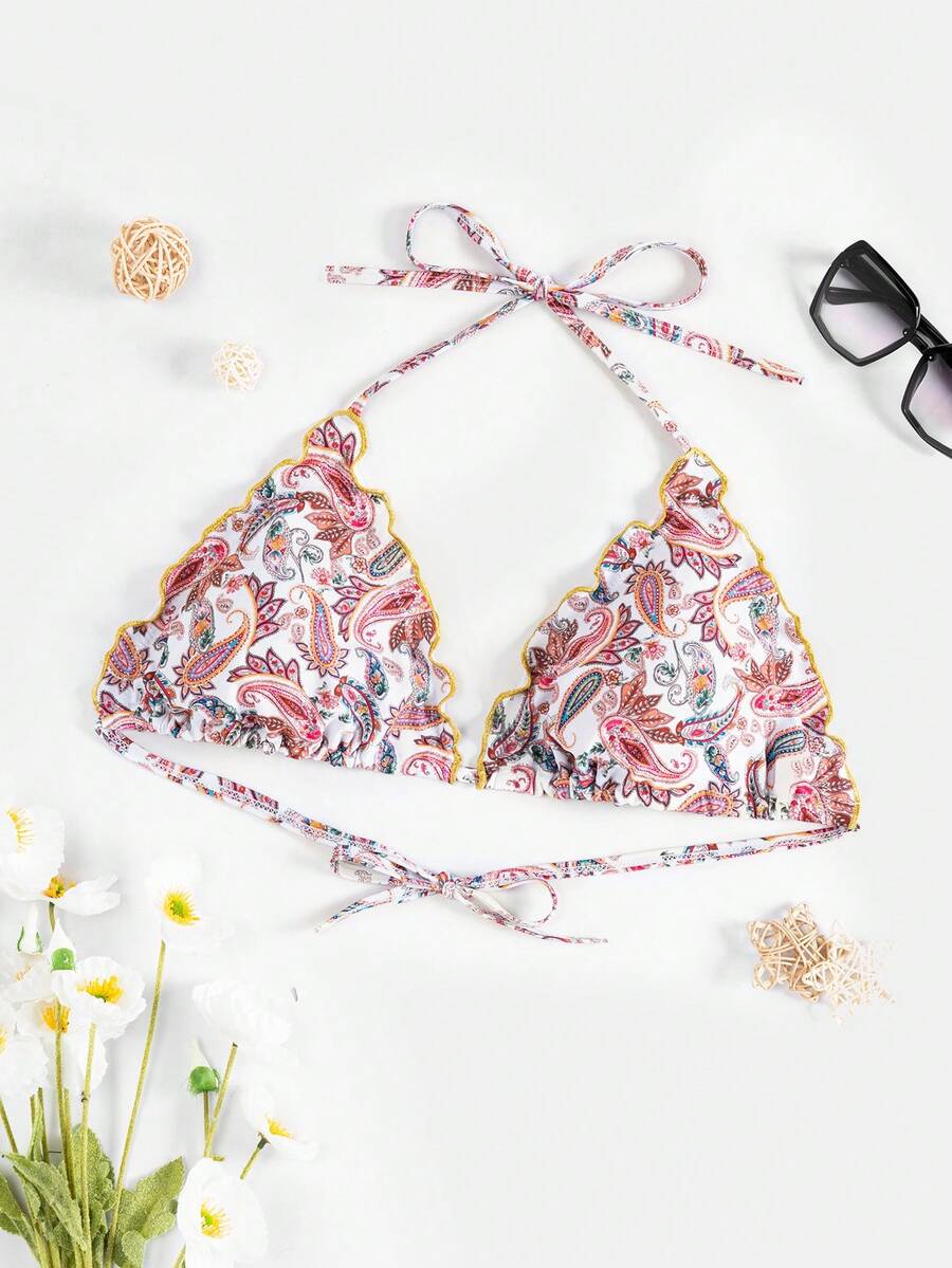 SHEIN Swim Curve Plus Size Swimwear Bikini Top With Paisley Print ...