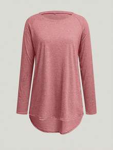SHEIN LUNE Màu thuần Tay Raglan Áo thun - Hồng - Xem 3