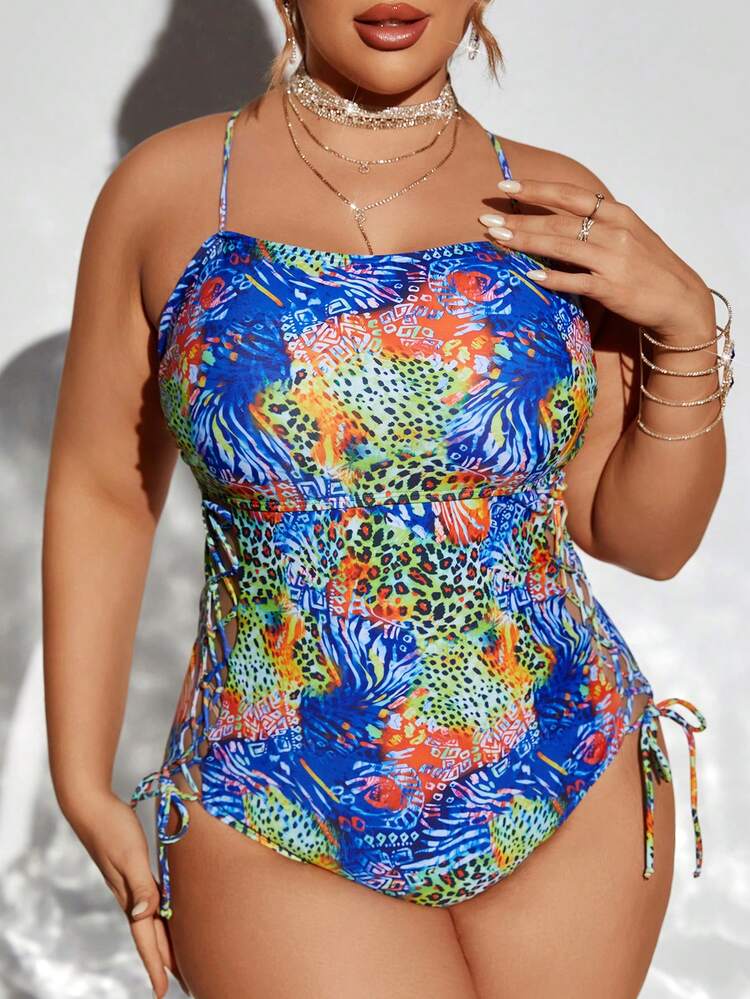 Plus Size Printed Cross Back One-Piece Swimsuit Carnival Summer