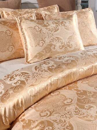 3pcs Jacquard Satin Bedding Set, High-End And Elegant. Set Includes: 1 Zipper Duvet Cover With 4 Corner Ties + 2 Envelope Pillowcases (No Inner Filler). Suitable For Bedroom, Travel, Dormitory Use, Boys And Girls