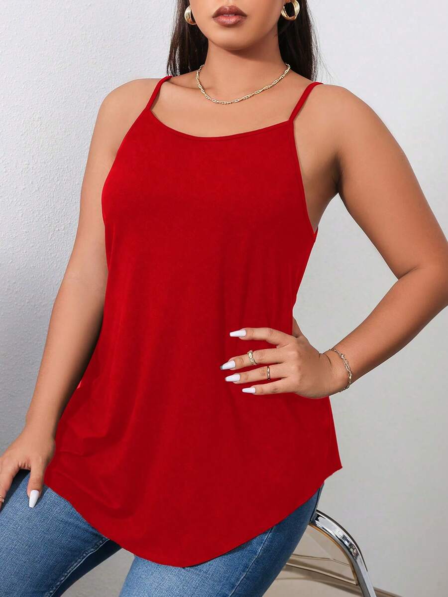 EMERY ROSE Top De Camisola De Color Sólido De Talla Grande - Rojo - Ver 1