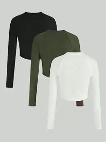 Lunelith SHEIN Lunessa Solid Color Pleated Long Sleeve T-Shirt Fall Cloth For Women