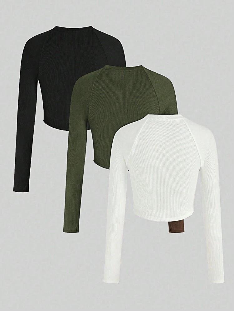 Solid Color Pleated Long Sleeve T-Shirt Fall Cloth For Women