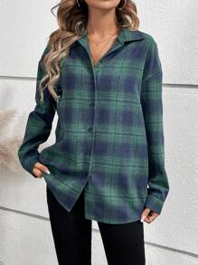 Chiquease Plaid Drop Shoulder Casual Jacket - Green - View 3