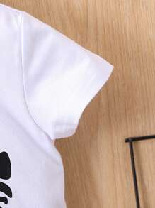 SHEIN 2 Piezas/set Conjunto De Camiseta Y Pantalones Cortos Casual Deportivo Para Bebé, Con Impresión De Letra Simple Y Estilo Urbano