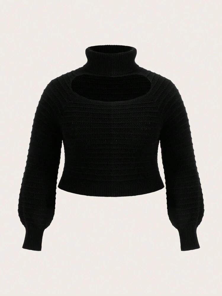 Women's Plus Size Solid Color Hollow Out Sweater Pullover