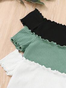 SHEIN 青少女純色肋紋露肩T卹帶萵苣邊，3入組 - 彩色 - 查看 3