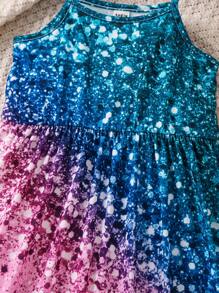 SHEIN Young Girl Glitter Shimmer Print Strap Dress - Multicolor - View 7