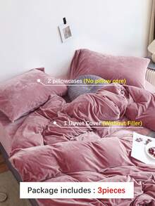 3pcs Mauve Crystal Velvet Bedding Set - Purple - View 2