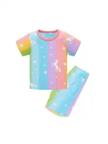 幼兒女童獨角獸和星星印花短袖上衣和短褲家居服套裝 - 白色 - 查看 1