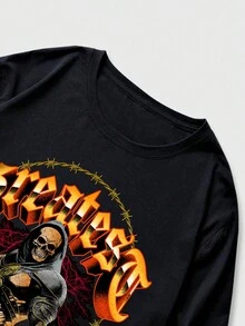 Fakhri Hilmi Men Skull Letter Print Drop Shoulder T-Shirt - Black - View 8