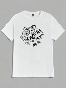 Manfinity LEGND 男士短袖圓領老虎圖案休閒t恤