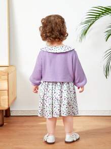 SHEIN Vestido Informal De Manga Larga Con Cuello Peter Pan Y Retazos Florales 2 En 1 De Corte Holgado Para Bebés Niñas Con Bolso