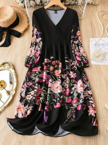 SHEIN Clasi In hoa Tay áo lồng đèn Đầm - Nhiều màu - Xem 1