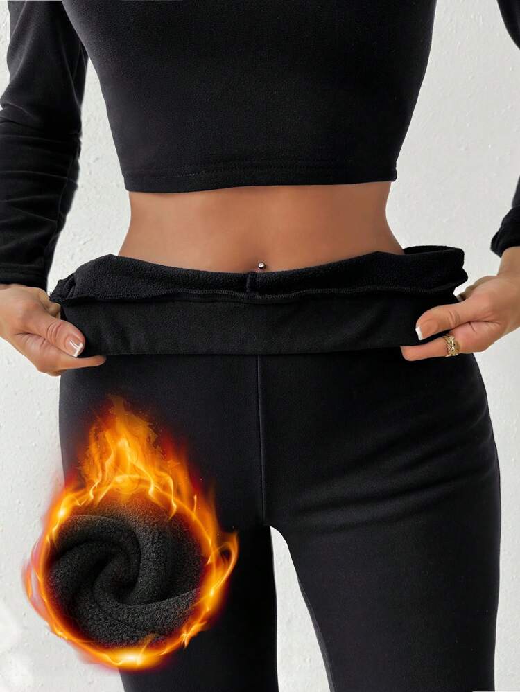 Women'S Off Shoulder Long-Sleeved Top And Fleece Flared Pants Two-Piece Set