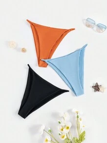 SHEIN Swim Curve 3入組大尺寸純色比基尼下褲,嘉年華必備 - 彩色 - 查看 1