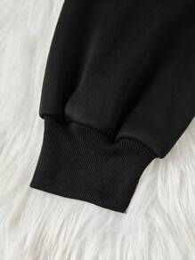 SHEIN EZwear 文字印花落肩設計連帽休閒衛衣 - 黑色 - 查看 6