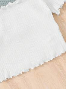 SHEIN 青少女純色肋紋露肩T卹帶萵苣邊，3入組 - 彩色 - 查看 4