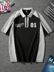 Manfinity Sporsity Camisa Polo Suelta Para Hombres Con Manga Raglán Y Estampado De Letras