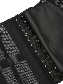 大尺碼女用漁網無肩帶緊身上衣 - 黑色 - 查看 5