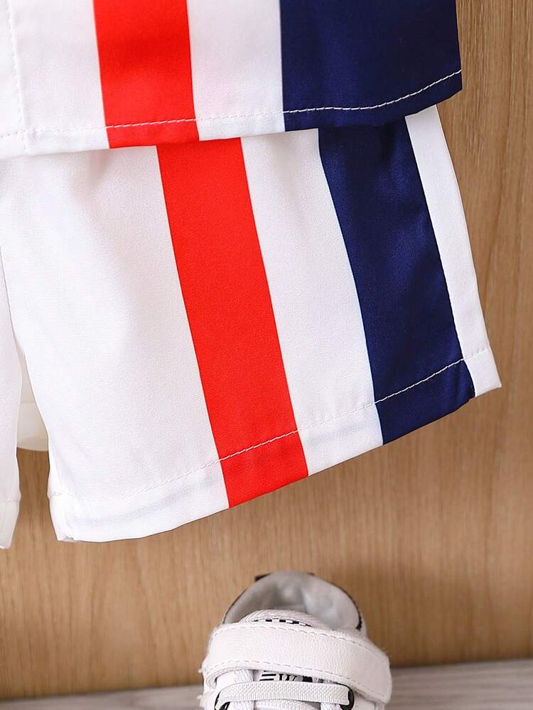 Baby Boy Infant Color Block Striped Shirt And Shorts Set