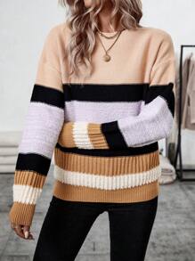 SHEIN LUNE Suéter De Hombro Caído Con Color Contrastante Para Mujer