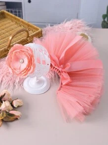 新生兒寶寶女嬰2入組粉色網紗芭蕾裙和頭帶攝影套裝,帶兔耳設計 - 藕粉色 - 查看 3