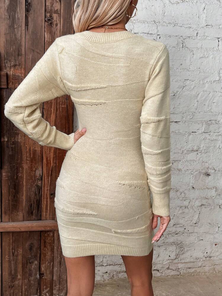 V-Neck Bodycon Long Sleeve Sweater Dress Fall Cloth For Women