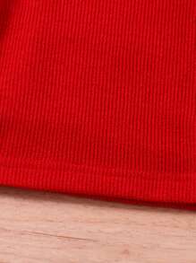 SHEIN Tween 女童长袖立领上衣，带荷叶边和 PU 皮革迷你裙，2 件/套 - 紅色 - 查看 7