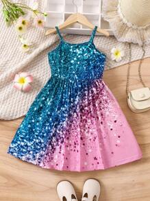 SHEIN Young Girl Glitter Shimmer Print Strap Dress - Multicolor - View 2