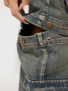Hauture Quần Jeans Denim Ống Thẳng Có Thể Tháo Rời Tiện Dụng Vintage Washed - Rửa trung bình - Xem 6