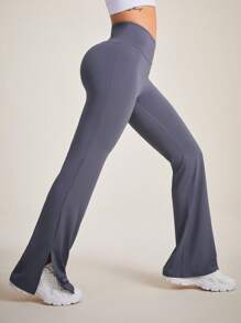 Easithlete Solid Color Split Hem Sport Pants - Dusty Purple - View 3